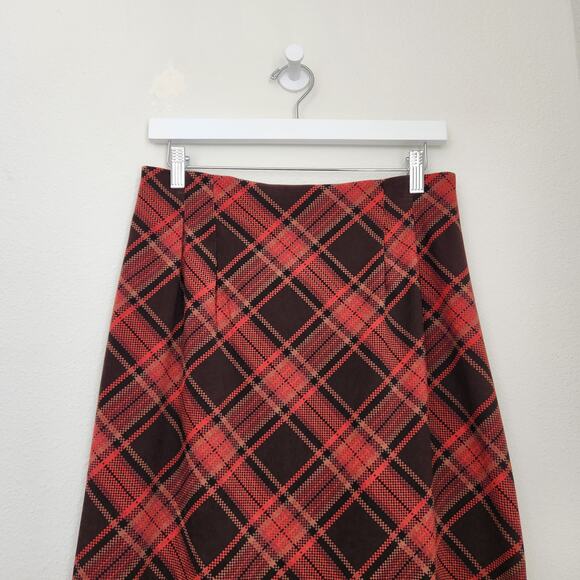Vintage 90s Briggs New York Red Brown Plaid Midi Skirt High Rise Dark Academia 6 - Picture 2 of 9